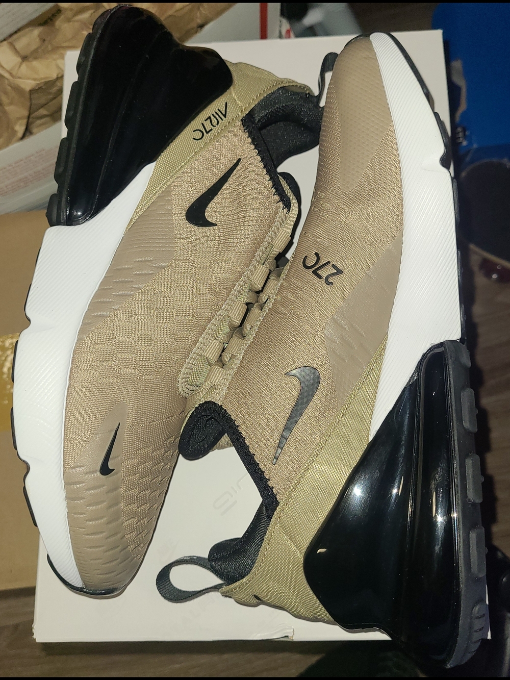 Nike Men’s Air Max 270 Athletic Shoes — Khaki and Black 8